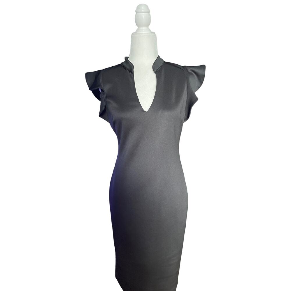 "FAUX SATIN" PLUNGE NECK MIDI DRESS-SLIGHT COMPRESSION-FITS GREAT